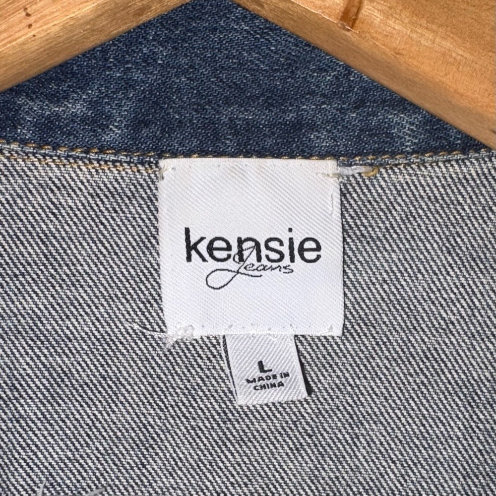 Size L - Kensie Jeans Studded Sleeveless Western Denim Jacket w. Rhinestones - Picture 7 of 10
